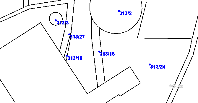 Parcela st. 313/16 v KÚ Daňkovice, Katastrální mapa