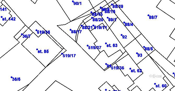 Parcela st. 519/37 v KÚ Daňkovice, Katastrální mapa