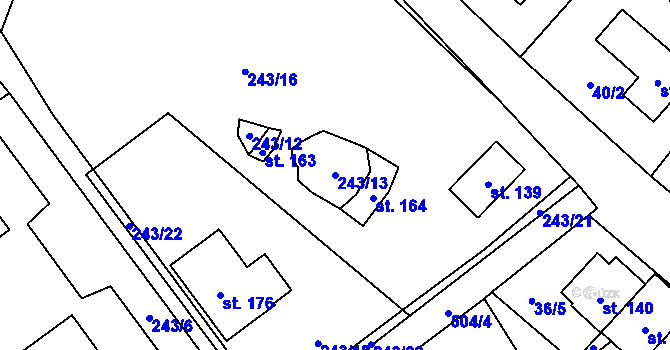 Parcela st. 243/13 v KÚ Daňkovice, Katastrální mapa
