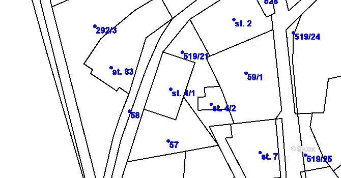 Parcela st. 4/1 v KÚ Daňkovice, Katastrální mapa