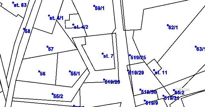 Parcela st. 7 v KÚ Daňkovice, Katastrální mapa