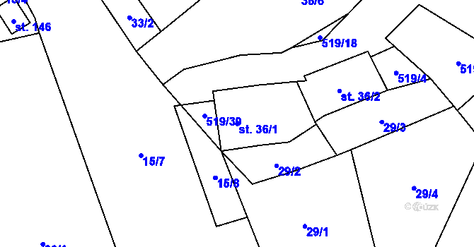 Parcela st. 36/1 v KÚ Daňkovice, Katastrální mapa