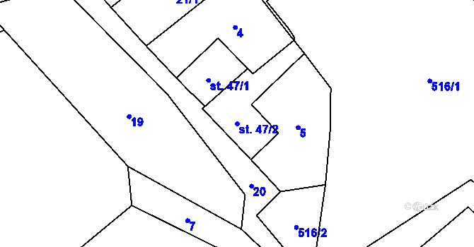 Parcela st. 47/2 v KÚ Daňkovice, Katastrální mapa