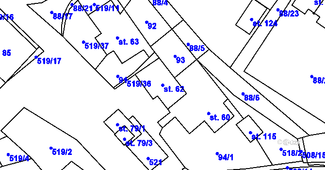 Parcela st. 62 v KÚ Daňkovice, Katastrální mapa