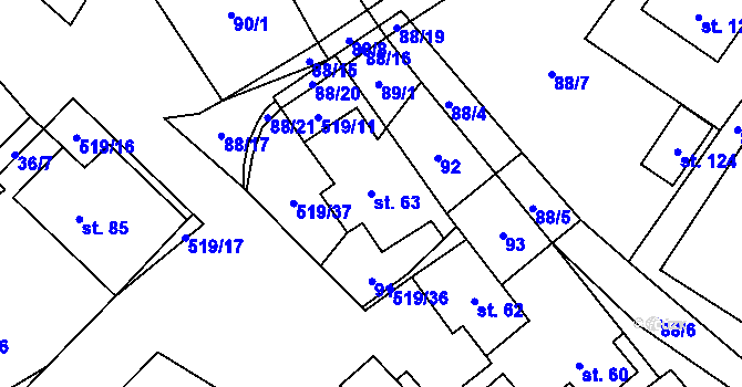 Parcela st. 63 v KÚ Daňkovice, Katastrální mapa