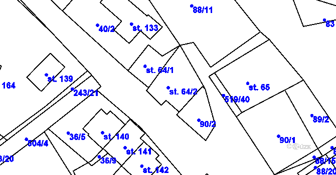 Parcela st. 64/2 v KÚ Daňkovice, Katastrální mapa