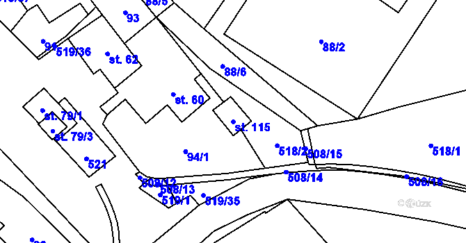 Parcela st. 115 v KÚ Daňkovice, Katastrální mapa