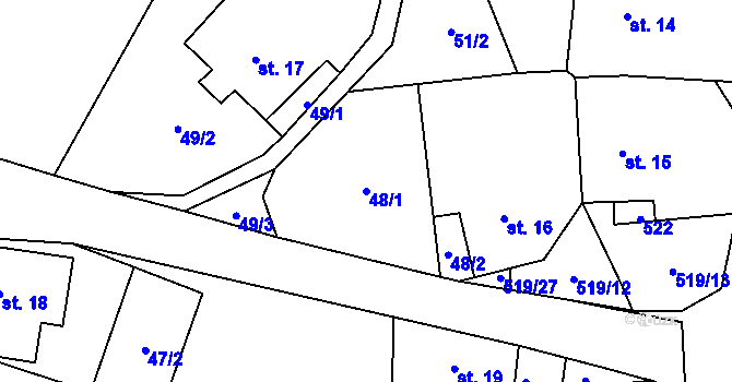 Parcela st. 48/1 v KÚ Daňkovice, Katastrální mapa