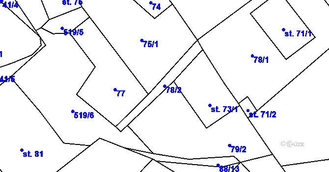 Parcela st. 78/2 v KÚ Daňkovice, Katastrální mapa