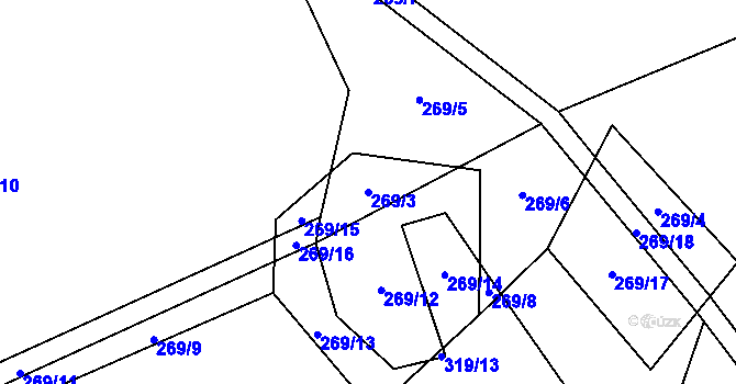 Parcela st. 269/3 v KÚ Daňkovice, Katastrální mapa