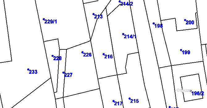 Parcela st. 216 v KÚ Darkovice, Katastrální mapa