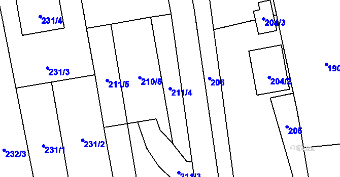 Parcela st. 211/4 v KÚ Darkovice, Katastrální mapa