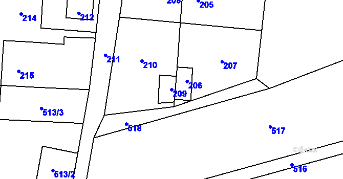 Parcela st. 209 v KÚ Daskabát, Katastrální mapa