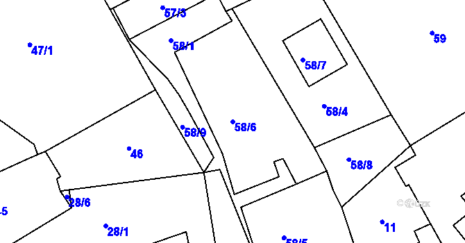 Parcela st. 58/6 v KÚ Dasnice, Katastrální mapa