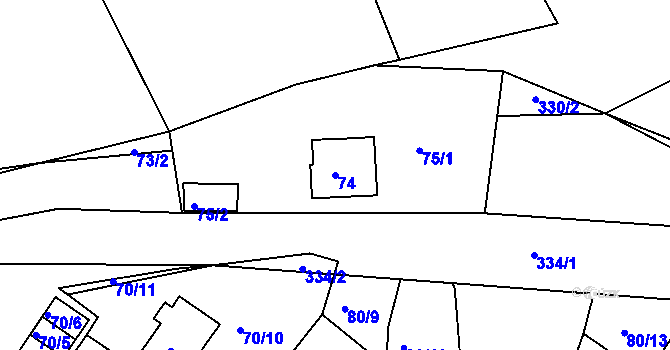 Parcela st. 74 v KÚ Dasnice, Katastrální mapa