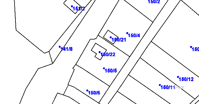 Parcela st. 150/22 v KÚ Dasnice, Katastrální mapa