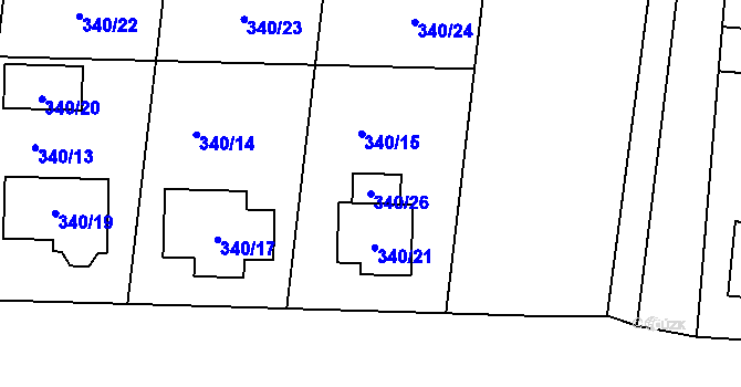 Parcela st. 340/26 v KÚ Dasný, Katastrální mapa