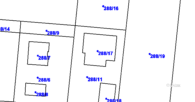 Parcela st. 288/17 v KÚ Dasný, Katastrální mapa