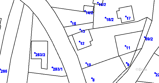 Parcela st. 12 v KÚ Dasný, Katastrální mapa