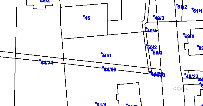 Parcela st. 50/1 v KÚ Dasný, Katastrální mapa