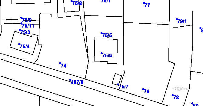 Parcela st. 75/6 v KÚ Dasný, Katastrální mapa