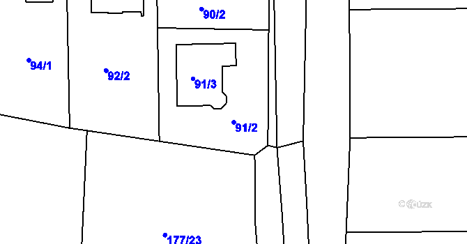 Parcela st. 91/2 v KÚ Dasný, Katastrální mapa