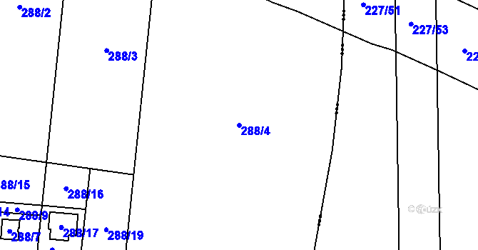 Parcela st. 288/4 v KÚ Dasný, Katastrální mapa