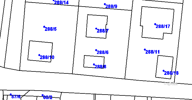 Parcela st. 288/6 v KÚ Dasný, Katastrální mapa