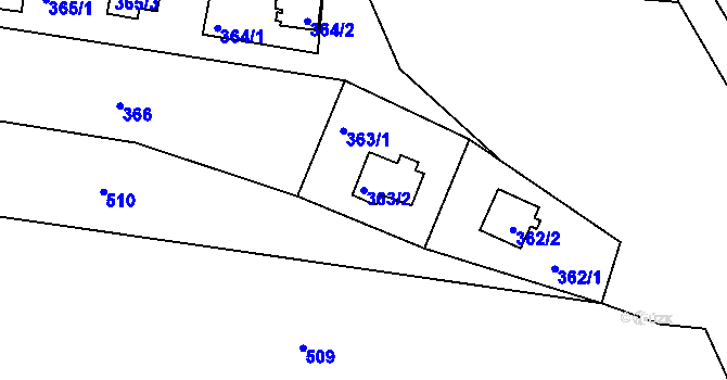 Parcela st. 363/2 v KÚ Dasný, Katastrální mapa