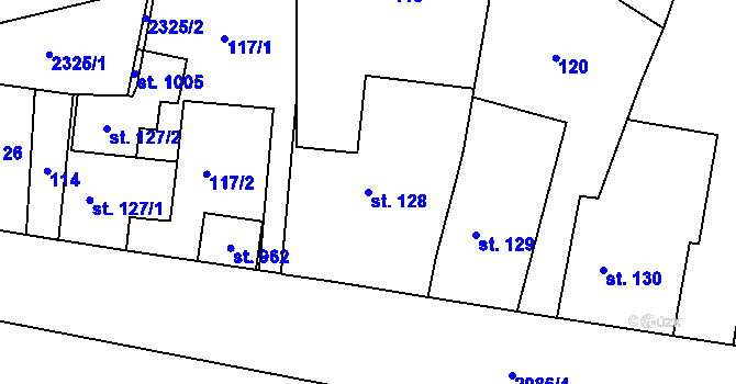 Parcela st. 128 v KÚ Dašice, Katastrální mapa