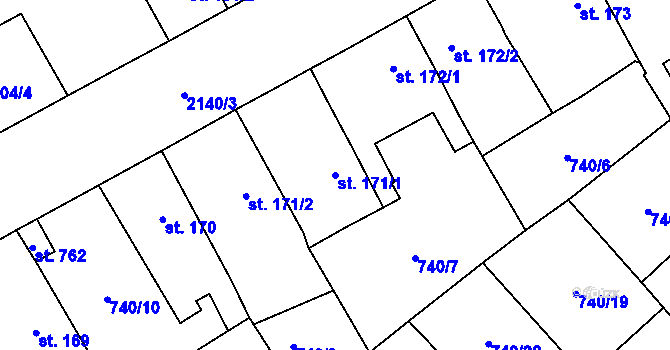 Parcela st. 171/1 v KÚ Dašice, Katastrální mapa