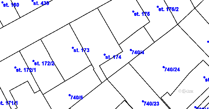 Parcela st. 174 v KÚ Dašice, Katastrální mapa