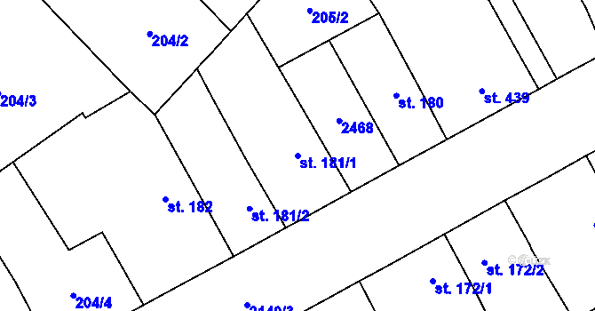 Parcela st. 181/1 v KÚ Dašice, Katastrální mapa