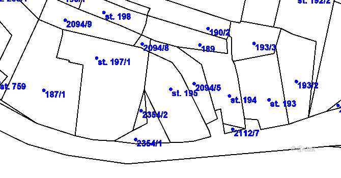 Parcela st. 195 v KÚ Dašice, Katastrální mapa