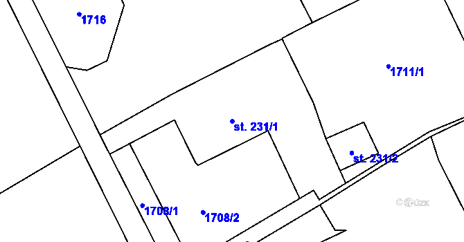 Parcela st. 231/1 v KÚ Dašice, Katastrální mapa