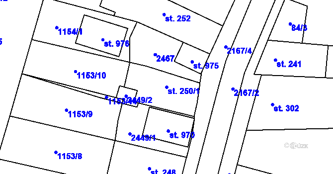 Parcela st. 250/1 v KÚ Dašice, Katastrální mapa