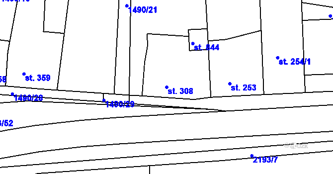 Parcela st. 308 v KÚ Dašice, Katastrální mapa