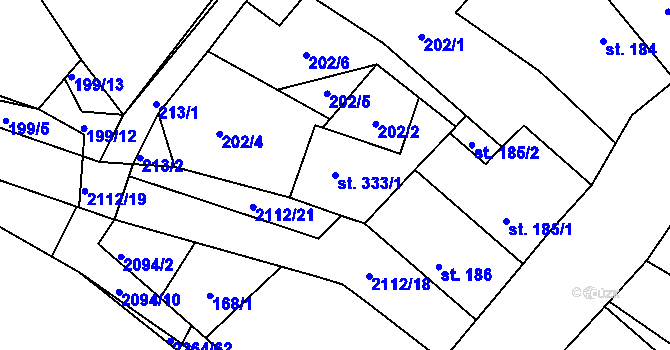 Parcela st. 333/1 v KÚ Dašice, Katastrální mapa