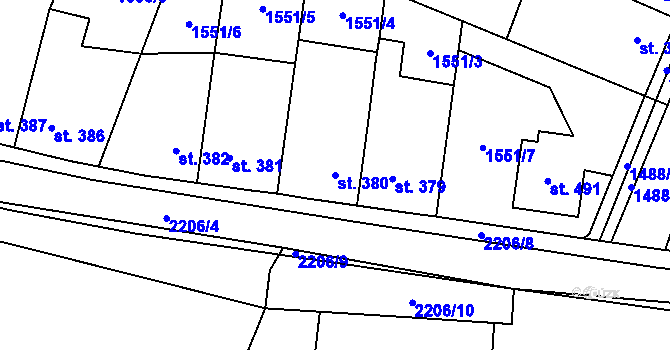 Parcela st. 380 v KÚ Dašice, Katastrální mapa