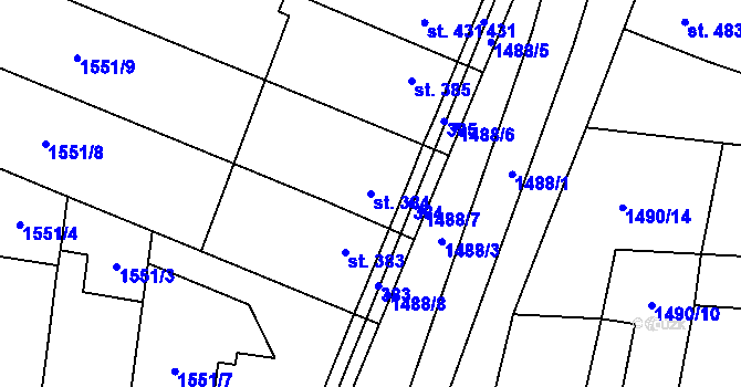 Parcela st. 384 v KÚ Dašice, Katastrální mapa