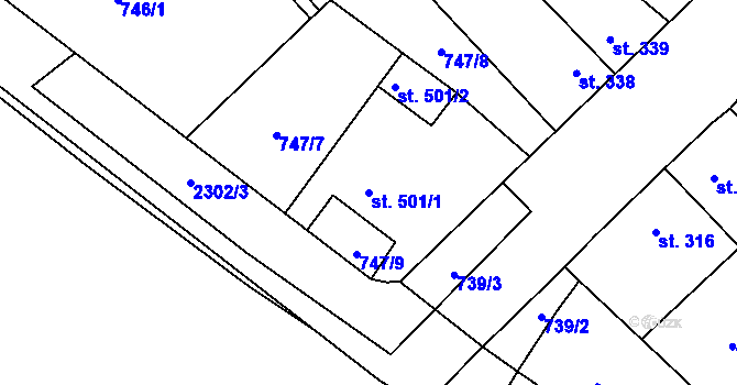 Parcela st. 501/1 v KÚ Dašice, Katastrální mapa