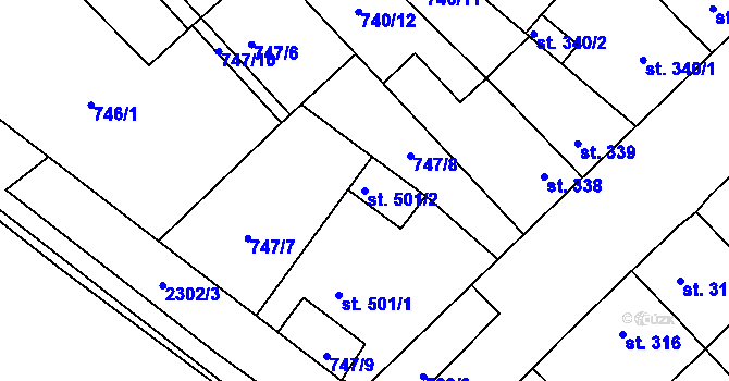 Parcela st. 501/2 v KÚ Dašice, Katastrální mapa