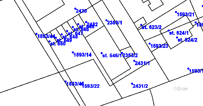 Parcela st. 546/1 v KÚ Dašice, Katastrální mapa