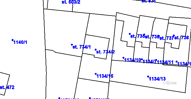 Parcela st. 734/2 v KÚ Dašice, Katastrální mapa