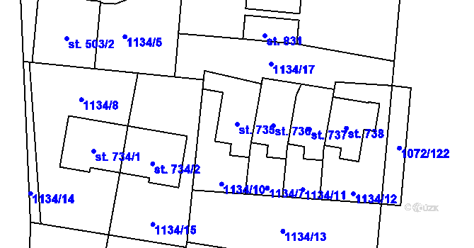 Parcela st. 735 v KÚ Dašice, Katastrální mapa