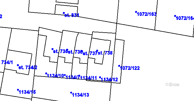 Parcela st. 738 v KÚ Dašice, Katastrální mapa
