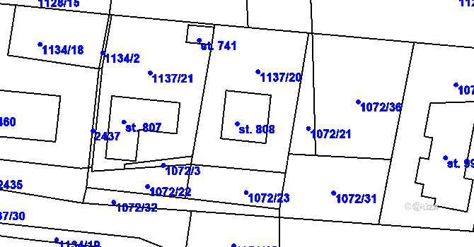 Parcela st. 808 v KÚ Dašice, Katastrální mapa