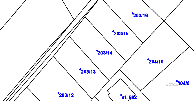 Parcela st. 203/14 v KÚ Dašice, Katastrální mapa