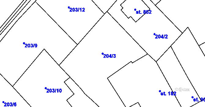 Parcela st. 204/3 v KÚ Dašice, Katastrální mapa