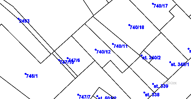 Parcela st. 740/12 v KÚ Dašice, Katastrální mapa